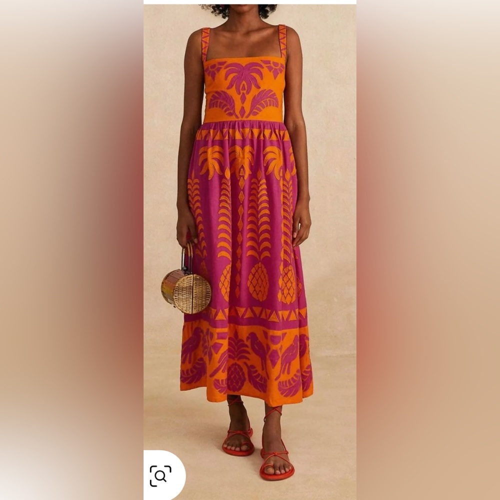 Farm Rio pineapple love cutout maxi dress NWT embroidered